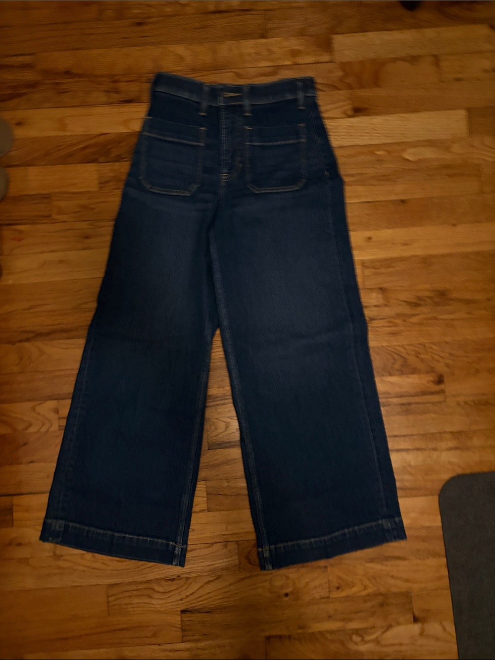SPANX Wide-Leg High-Rise Jeans in Dark Blue